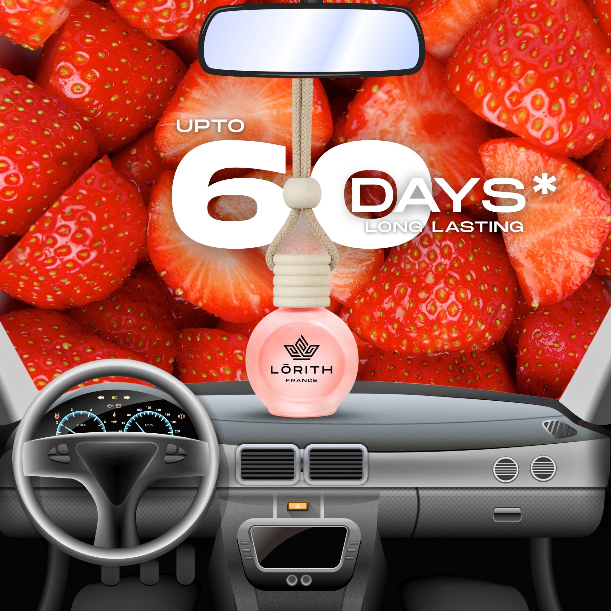 Lorith France Strawberry Hanging Car Air Freshener | Premium Long-Lasting Car Perfume - LORITH FRANCE