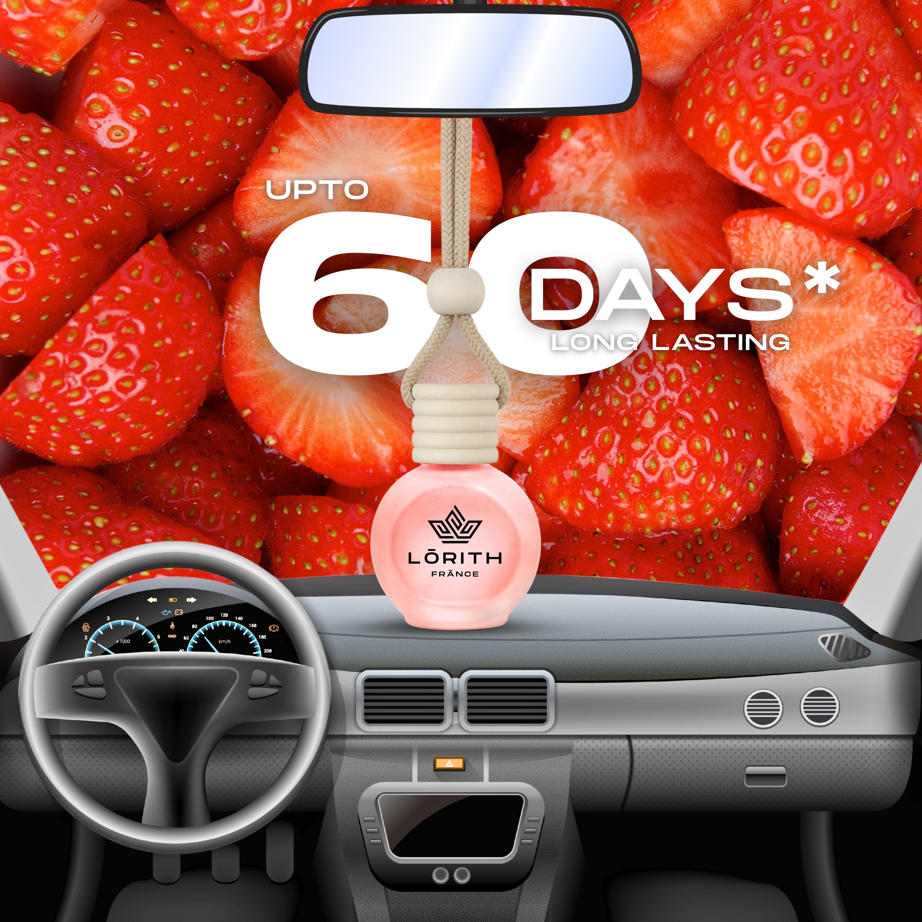 Lorith France Strawberry Hanging Car Air Freshener | Premium Long-Lasting Car Perfume - LORITH FRANCE