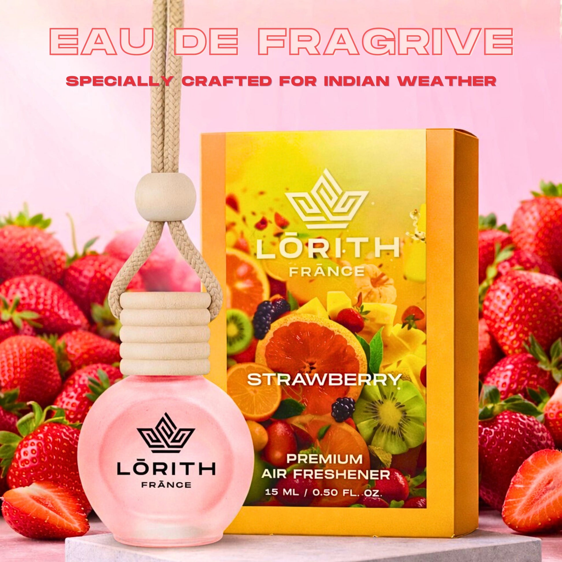 Lorith France Strawberry Hanging Car Air Freshener | Premium Long-Lasting Car Perfume - LORITH FRANCE