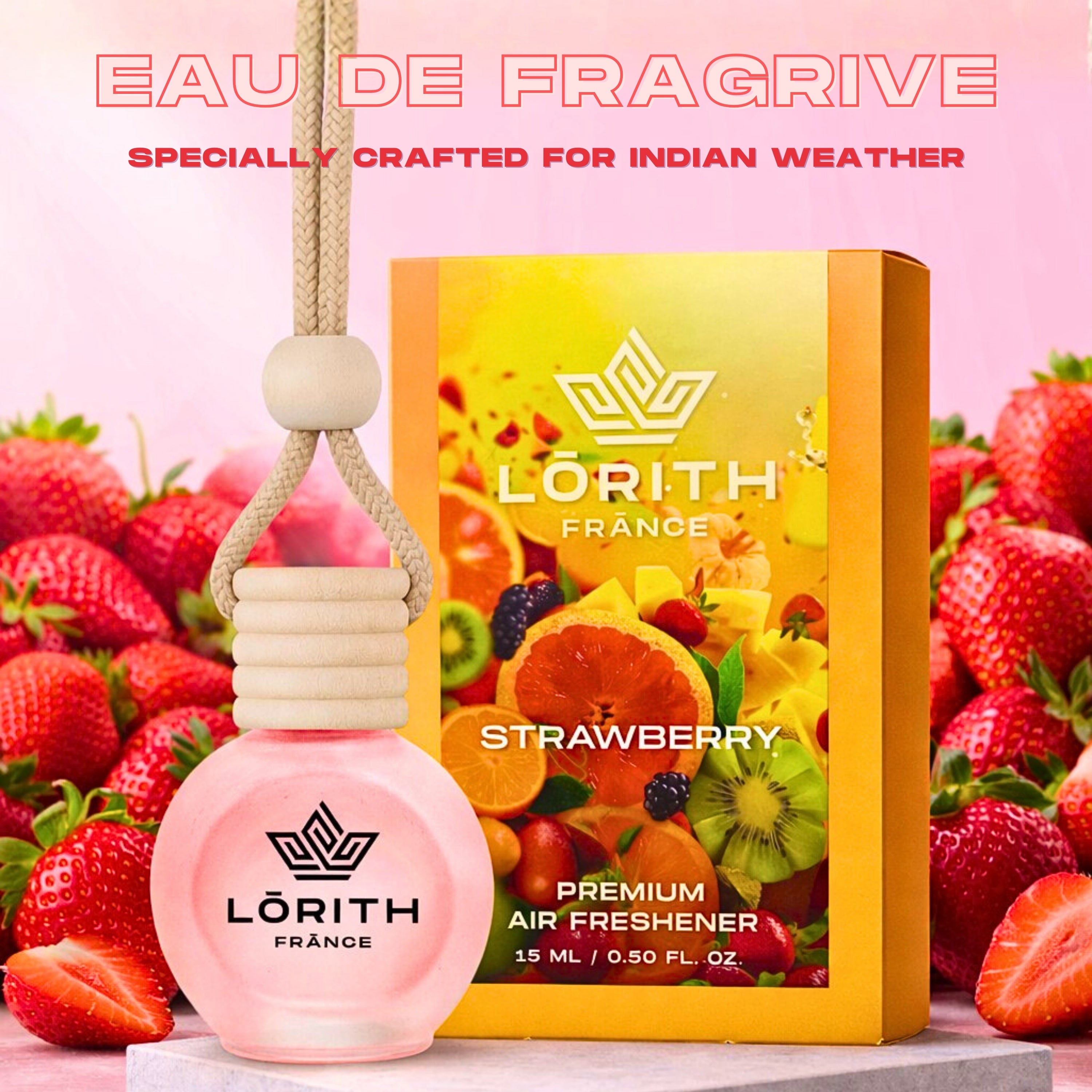 Lorith France Strawberry Hanging Car Air Freshener | Premium Long-Lasting Car Perfume - LORITH FRANCE